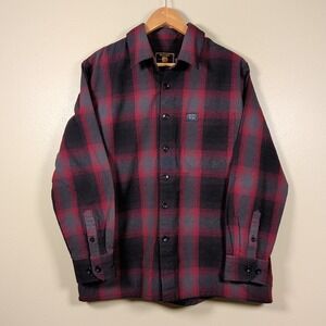 FB County Men's Oversized Size Small Black Gray Red Plaid Long Sleeve Button Up